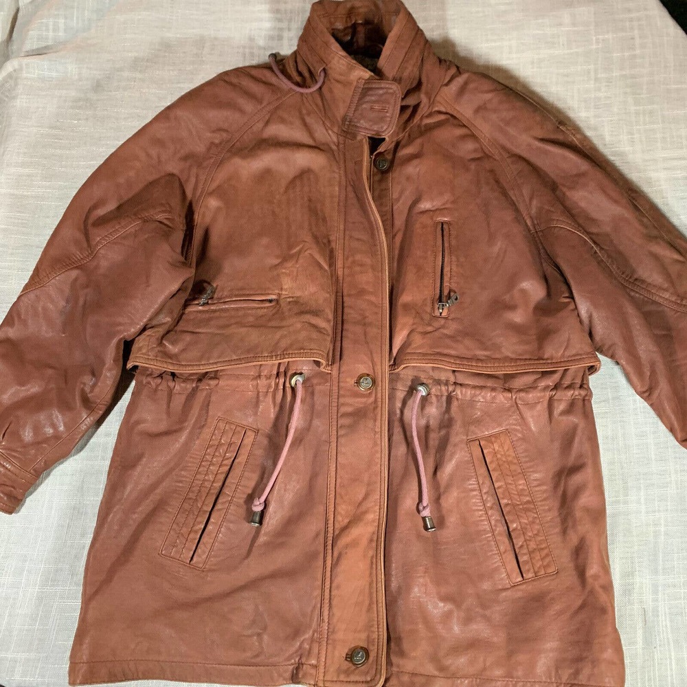 New Fast Leather Mid Length Light Brown Jacket Unisex Vintage 42 Plz See Pics